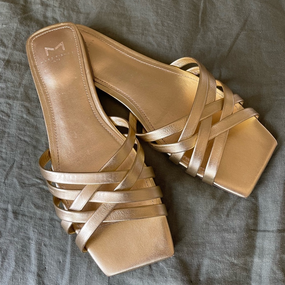 Marc Fisher gold Varro square flat sandal